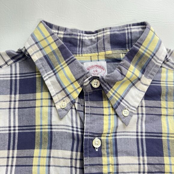 Brooks Brothers 346 Button Down Mens Blue Yellow White Check Plaid Polo Shirt L - Picture 4 of 9